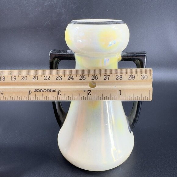 Vintage Czechoslovakia Pottery Vase With Handles Yellow Luster Finish Czech VTG - Picture 4 of 12